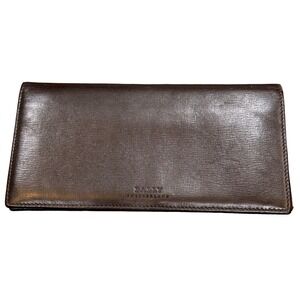 Bally Switzerland Mens Brown Leather‎ Long Bifold Wallet Stripe Detail Vintage
